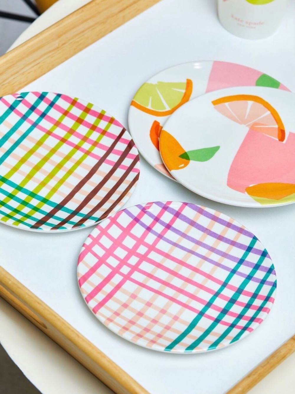 Kate Spade New York Citrus Celebration Tidbit Plate Set 4 Melamine 6"